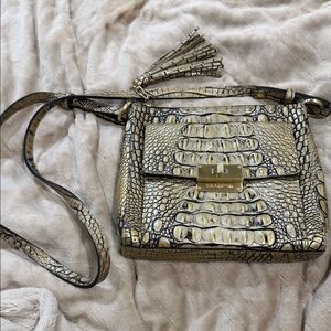 Brahmin Gold Croc-Embossed Metallic Crossbody with Tassel